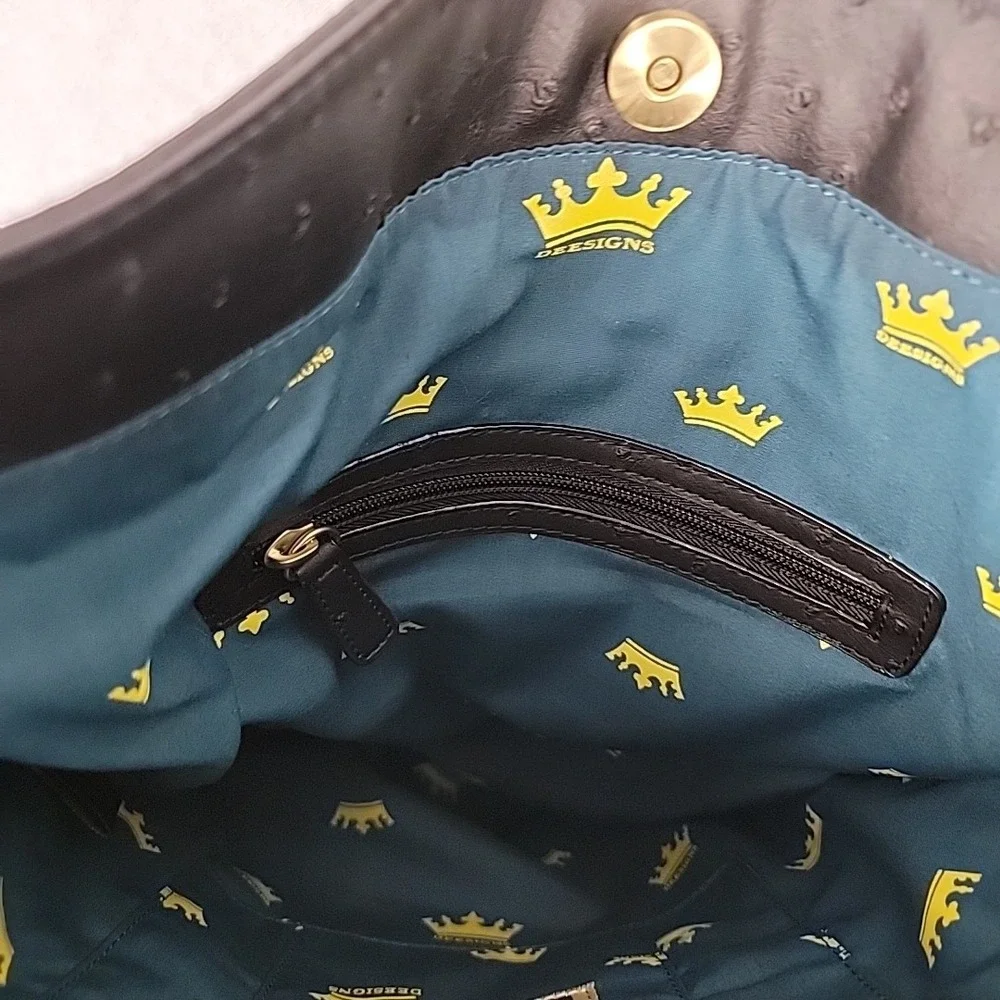 DEESIGNS Purse By Ocleppo Hobo‎ Shoulder Bag Faux Black Leather & Fur Statement
